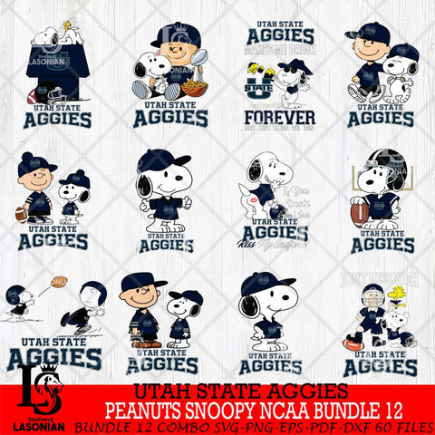 Utah State Aggies Peanuts Snoopy Player NCAA Bundle 12 SVG DXF EPS PNG FILE,Snoopy File Cut, bundle NCAA Digital Download,Instant Download, Silhouette