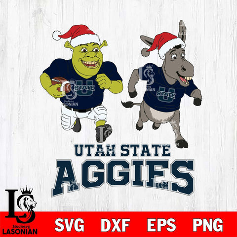 Utah State Aggies Shrek and Donkey Football Cricut,Christmas SVG DXF EPS PNG FILE, NCAA Digital Download,Instant Download, Silhouette