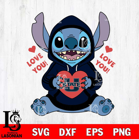 Utah State Aggies Stitch Love You File Cut, NCAA SVG DXF EPS PNG FILE, Digital Download , Criucut , Silhouette