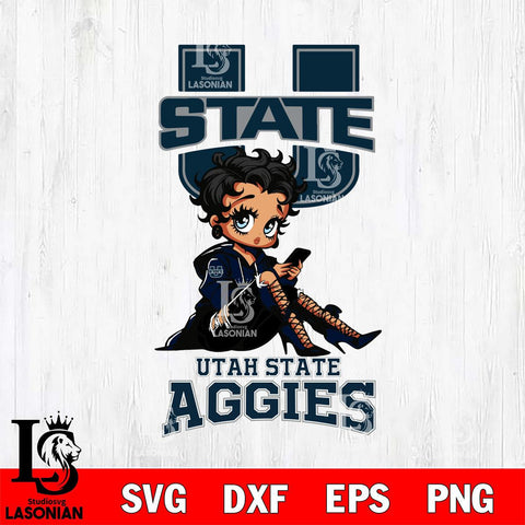 Utah State Aggies Style Black Fan Girl Betty Boop, Svg Eps Dxf Png File, Digital Download