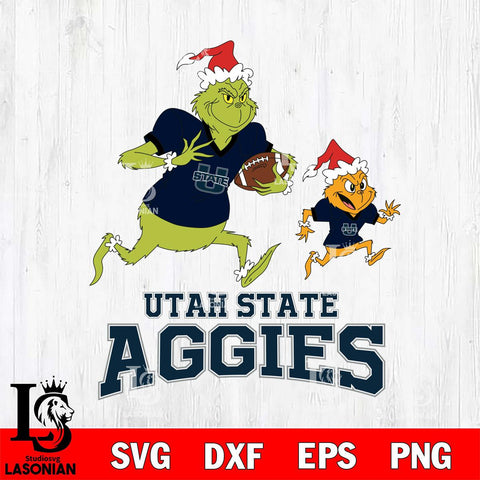 Utah State Aggies The Grinch & Max Football Cricut,Christmas SVG DXF EPS PNG FILE, NCAA Digital Download,Instant Download, Silhouette