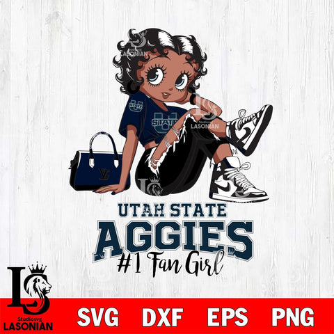 Utah State Aggies #1 Black Fan Girl Betty Boop, Svg Eps Dxf Png File, Digital Download