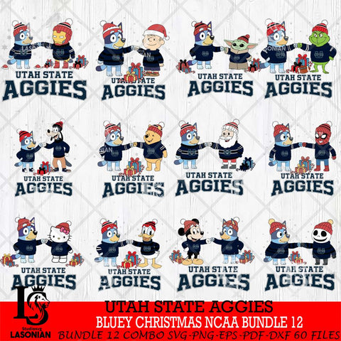 Utah State Aggies  Bluey friends christmas NCAA Bundle File Cut,Bundle NCAA SVG DXF EPS PNG FILE, Digital Download,Instant Download, Silhouette