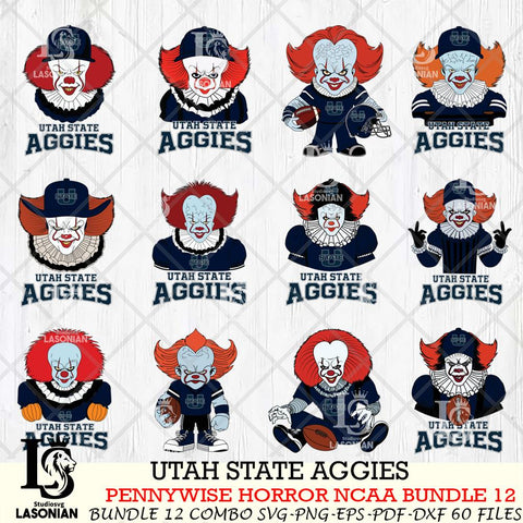 Utah State Aggies  Pennywise Horror NCAA Bundle 12 SVG Svg Eps Dxf Png File, Digital Download