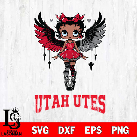 Utah Utes Anglel Black Fan Girl Betty Boop, Svg Eps Dxf Png File, Digital Download