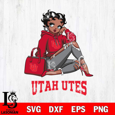 Utah Utes Awesome Black Fan Girl Betty Boop, Svg Eps Dxf Png File, Digital Download