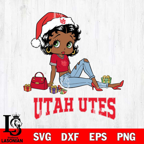 Utah Utes Betty Boop Christmas Packing File Cut, NCAA SVG DXF EPS PNG PDF File, Digital Download , Criucut , Silhouette