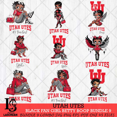 Utah Utes Black Fan Girl Betty Boop Bundle 9, Svg Eps Dxf Png File, Digital Download