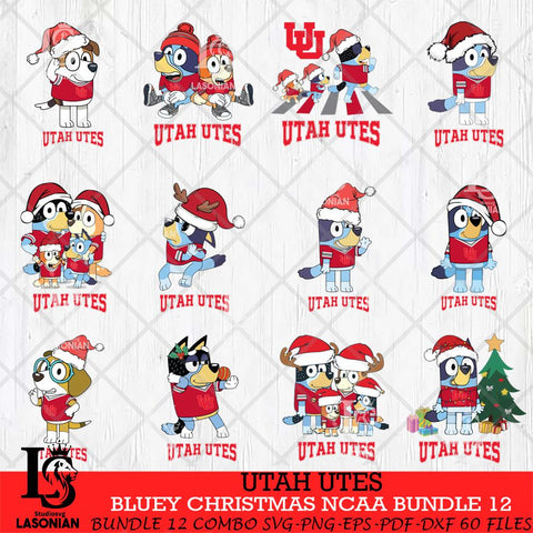 Utah Utes Bluey Christmas NCAA Bundle 12 Cricut File Cut Files , Bluey Cricut , Christmas Svg , Bluey svg , Digital Download, dxf eps png pdf file