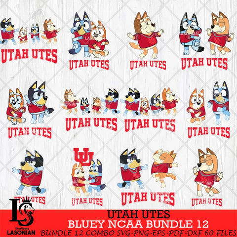 Utah Utes Bluey Dace Mode NCAA Bundle 12 SVG Eps Dxf Png File, Digital Download, Instant Download