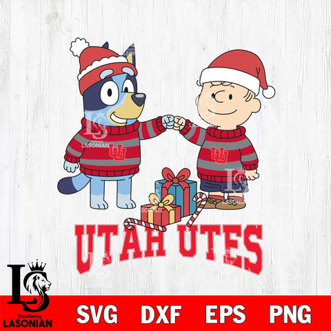 Utah Utes Bluey With Charlie Brown Christmas File Cut, NCAA SVG DXF EPS PNG FILE, Digital Download,Instant Download, Silhouette