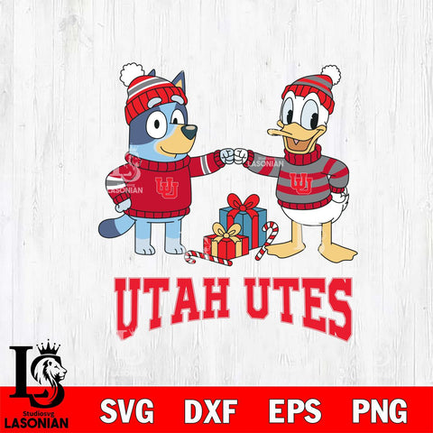 Utah Utes Bluey With Donald Duck Christmas File Cut, NCAA SVG DXF EPS PNG FILE, Digital Download,Instant Download, Silhouette