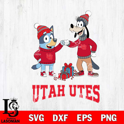 Utah Utes Bluey With Goofy Christmas File Cut, NCAA SVG DXF EPS PNG FILE, Digital Download,Instant Download, Silhouette