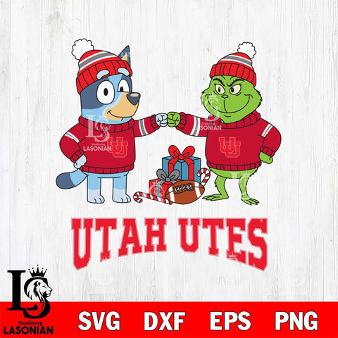 Utah Utes Bluey With Grinch Christmas File Cut, NCAA SVG DXF EPS PNG FILE, Digital Download,Instant Download, Silhouette