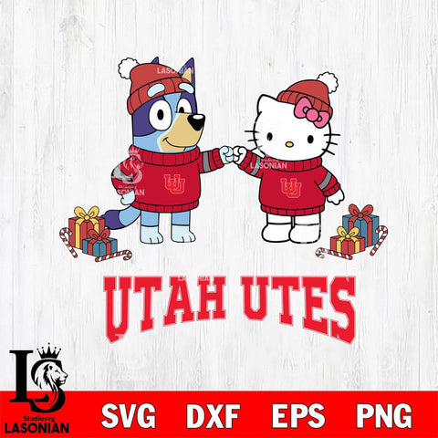 Utah Utes Bluey With Hello kitty Christmas File Cut, NCAA SVG DXF EPS PNG FILE, Digital Download,Instant Download, Silhouette