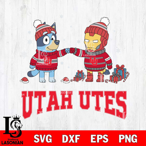 Utah Utes Bluey With Iron man Christmas File Cut, NCAA SVG DXF EPS PNG FILE, Digital Download,Instant Download, Silhouette