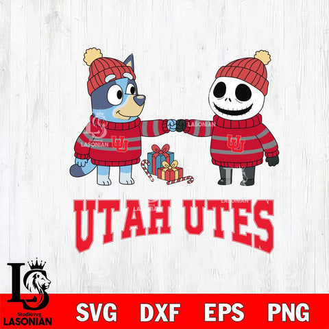 Utah Utes Bluey With Jack Skellington Christmas File Cut, NCAA SVG DXF EPS PNG FILE, Digital Download,Instant Download, Silhouette