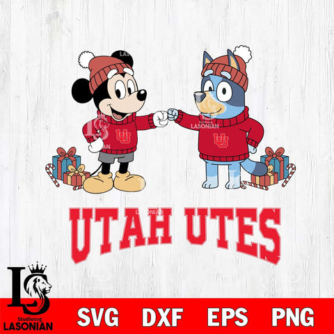 Utah Utes Bluey With Mickey Christmas File Cut, NCAA SVG DXF EPS PNG FILE, Digital Download,Instant Download, Silhouette