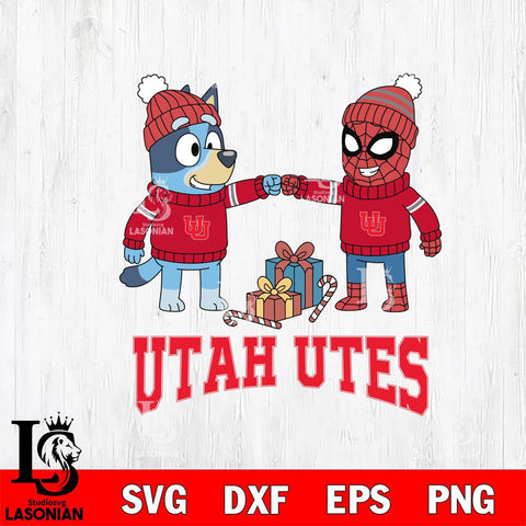 Utah Utes Bluey With Spider man Christmas File Cut, NCAA SVG DXF EPS PNG FILE, Digital Download,Instant Download, Silhouette