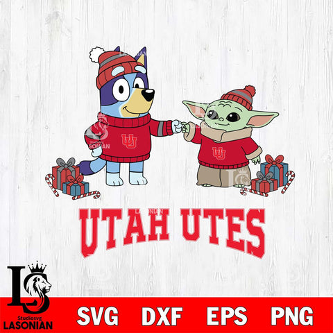 Utah Utes Bluey With Yoda Christmas File Cut, NCAA SVG DXF EPS PNG FILE, Digital Download,Instant Download, Silhouette