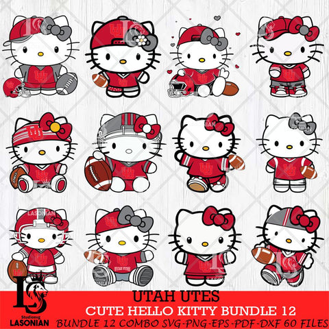Utah Utes Cute Hello Kitty Bundle 12 SVG Eps Dxf Png File, NCAA Bundle svg, Digital Download, Instant Download