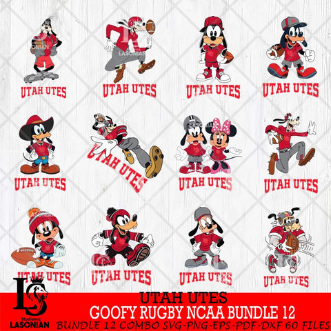 Utah Utes Goofy Rugby Disney NCAA Bundle 12 SVG DXF EPS PNG FILE,NCAA bundle svg ,Football Digital Download,Instant Download, Silhouette