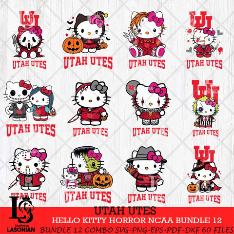 Utah Utes Hello Kitty Horror NCAA Bundle 12 SVG Svg Eps Dxf Png File, Digital Download