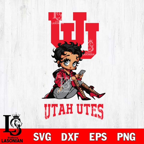 Utah Utes Style Black Fan Girl Betty Boop, Svg Eps Dxf Png File, Digital Download