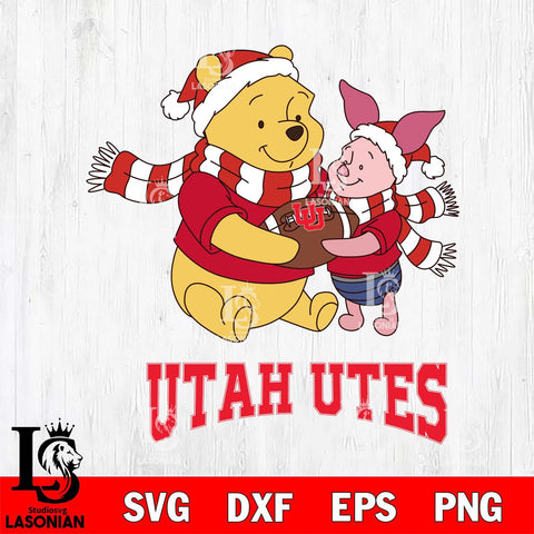 Utah Utes Winnie the Pooh & Piglet Football Cricut,Christmas SVG DXF EPS PNG FILE, NCAA Digital Download,Instant Download, Silhouette