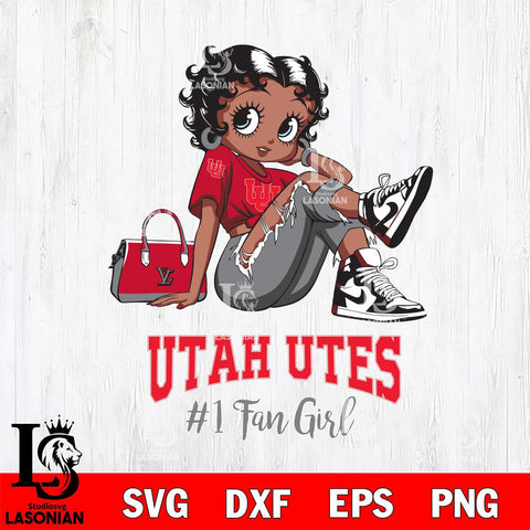 Utah Utes #1 Black Fan Girl Betty Boop, Svg Eps Dxf Png File, Digital Download