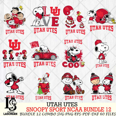 Utah Utes  Snoopy NCAA Bundle 12 SVG Svg Eps Dxf Png File, Digital Download