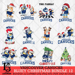 Vancouver Canucks Bluey Happy Christmas Bundle 12 Svg Eps Dxf Png File, Digital Download