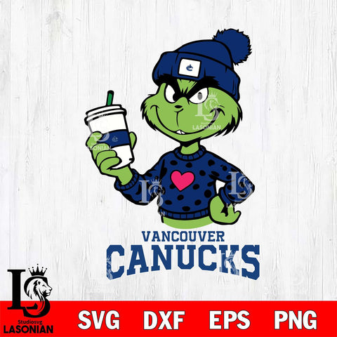 Vancouver Canucks Boujee Grinch Heart Christmas Cut Files, Cricut,Christmas Svg Dxf Eps Png file , Digital Download