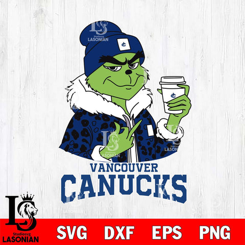 Vancouver Canucks Boujee Grinch Leopard Christmas Cut Files, Cricut,Christmas Svg Dxf Eps Png file , Digital Download
