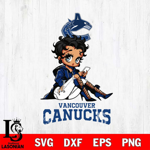 Vancouver Canucks Style Black Fan Girl Betty Boop, Svg Eps Dxf Png File, Digital Download