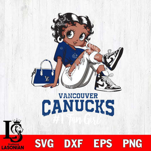 Vancouver Canucks #1 Black Fan Girl Betty Boop, Svg Eps Dxf Png File, Digital Download