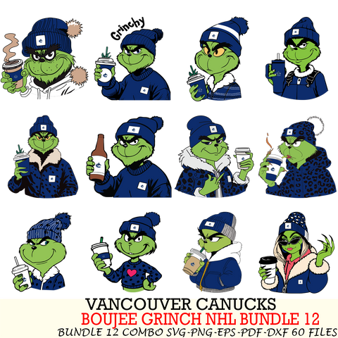 Vancouver Canucks  Boujee Grinch NHL Bundle 12 SVG Eps Dxf Png File, Digital Download, Instant Download