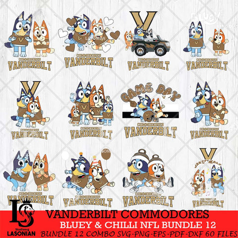 Vanderbilt Commodores Bluey & Bingo Bundle 12 SVG Svg Eps Dxf Png File, Bundle NCAA svg, Digital Download, Instant Download