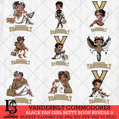 Vanderbilt Commodores Black Fan Girl Betty Boop Bundle 9, Svg Eps Dxf Png File, Digital Download