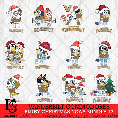 Vanderbilt Commodores Bluey Christmas NCAA Bundle 12 Cricut File Cut Files , Bluey Cricut , Christmas Svg , Bluey svg , Digital Download, dxf eps png pdf file