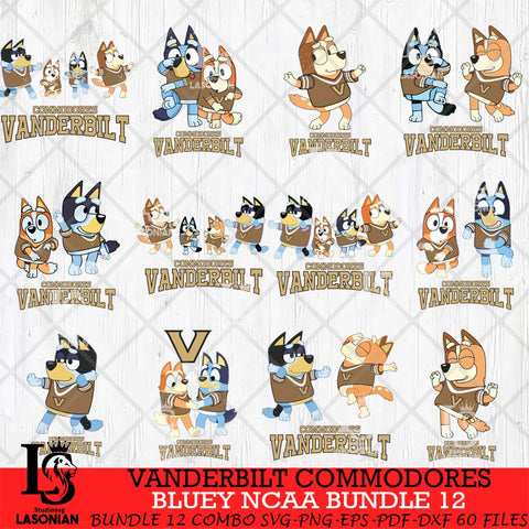 Vanderbilt Commodores Bluey Dace Mode NCAA Bundle 12 SVG Eps Dxf Png File, Digital Download, Instant Download