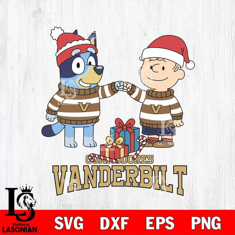 Vanderbilt Commodores Bluey With Charlie Brown Christmas File Cut, NCAA SVG DXF EPS PNG FILE, Digital Download,Instant Download, Silhouette