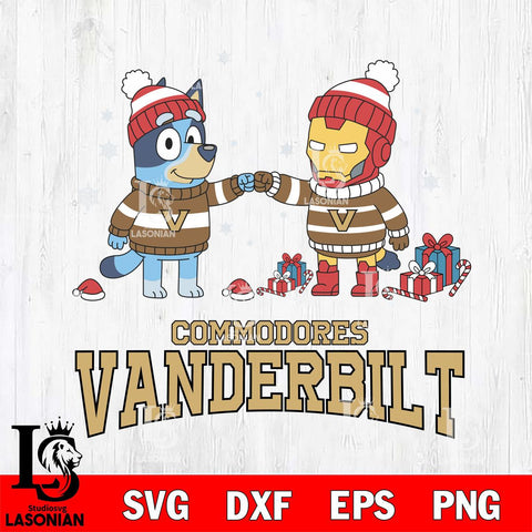 Vanderbilt Commodores Bluey With Iron man Christmas File Cut, NCAA SVG DXF EPS PNG FILE, Digital Download,Instant Download, Silhouette