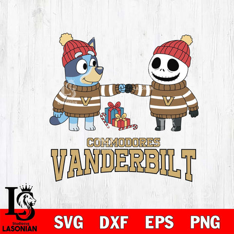Vanderbilt Commodores Bluey With Jack Skellington Christmas File Cut, NCAA SVG DXF EPS PNG FILE, Digital Download,Instant Download, Silhouette