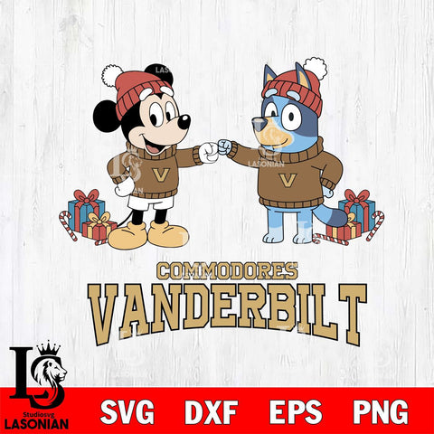 Vanderbilt Commodores Bluey With Mickey Christmas File Cut, NCAA SVG DXF EPS PNG FILE, Digital Download,Instant Download, Silhouette