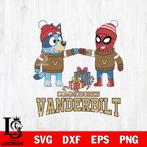 Vanderbilt Commodores Bluey With Spider man Christmas File Cut, NCAA SVG DXF EPS PNG FILE, Digital Download,Instant Download, Silhouette