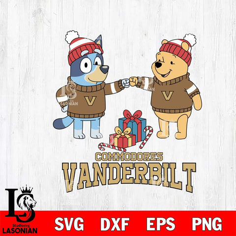 Vanderbilt Commodores Bluey With Winnie The Pooh Christmas File Cut, NCAA SVG DXF EPS PNG FILE, Digital Download,Instant Download, Silhouette