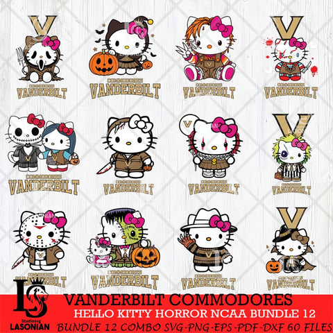 Vanderbilt Commodores Hello Kitty Horror NCAA Bundle 12 SVG Svg Eps Dxf Png File, Digital Download