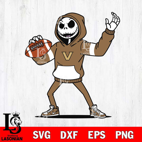 Vanderbilt Commodores Jack Skellington Football Christmas File Cut, NCAA SVG DXF EPS PNG FILE, Digital Download , Criucut , Silhouette