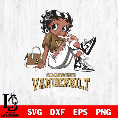 Vanderbilt Commodores #1 Black Fan Girl Betty Boop, Svg Eps Dxf Png File, Digital Download